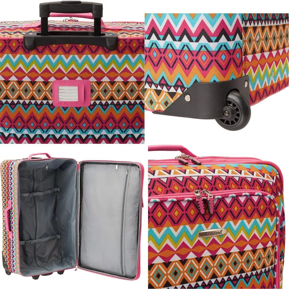 

Tribal Pattern 4-Piece Luggage Set with Telescopic Handles: 14, 19, 24, 28 Softshell Travel Bags