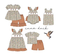 hunting series Boutique Summer Clothing Camo Duck Short Sleeve Set Dress jumpsuit Sibling Costumes boys outfits set girl clothes