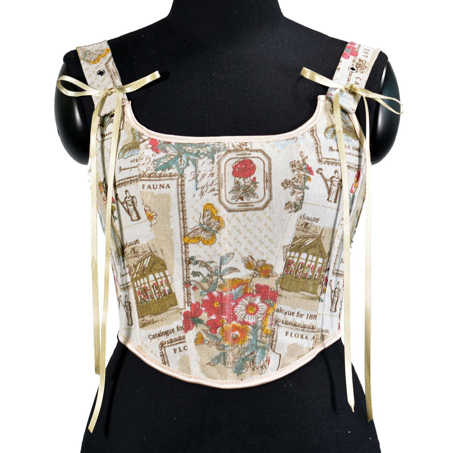 Women Print Halter Tops Chic Bandage Retro Floral Corset Shirts Elegant Designer French Vintage Sexy Style Party Club Ladies Top