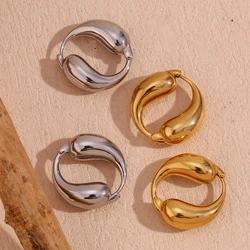 Smooth Surface Two Water Droplet Circulation Hoop Earrings 18K Gold Plated Jewelry Silver Color 316L Stainless Steel Accessories