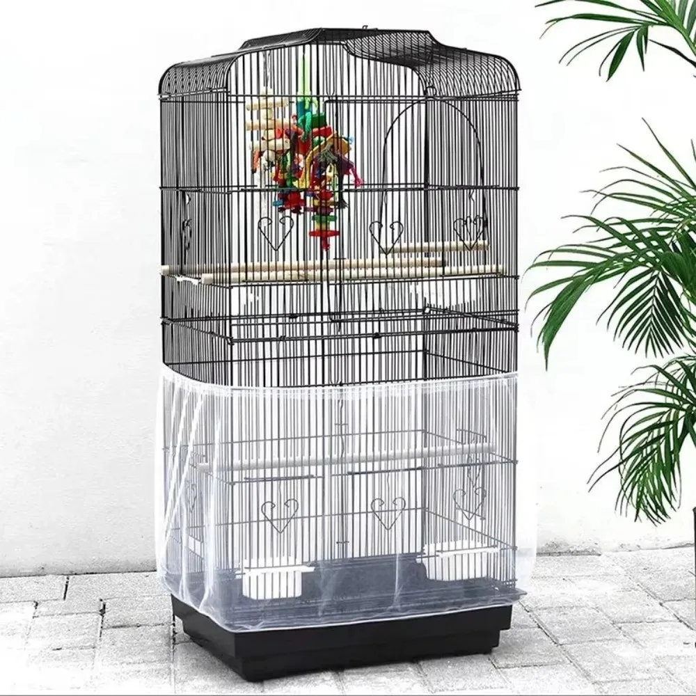 Nouvelle housse de cage à oiseaux en tissu maillé, couvre-cage à oiseaux réglable et élastique, filet anti-poussière, housse de cage en maille respirante, style uni