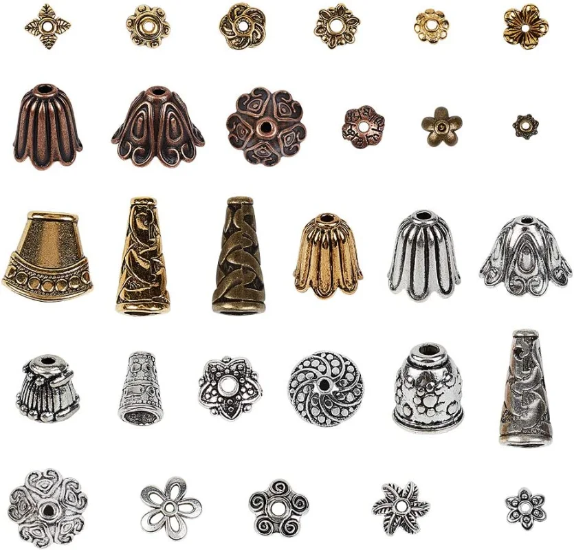 20-200PC Tibetan Style Alloy Bead Caps Kinds of Metal Flower Charm Column Spacer Beads for DIY Necklace Bracelet Arts Projects