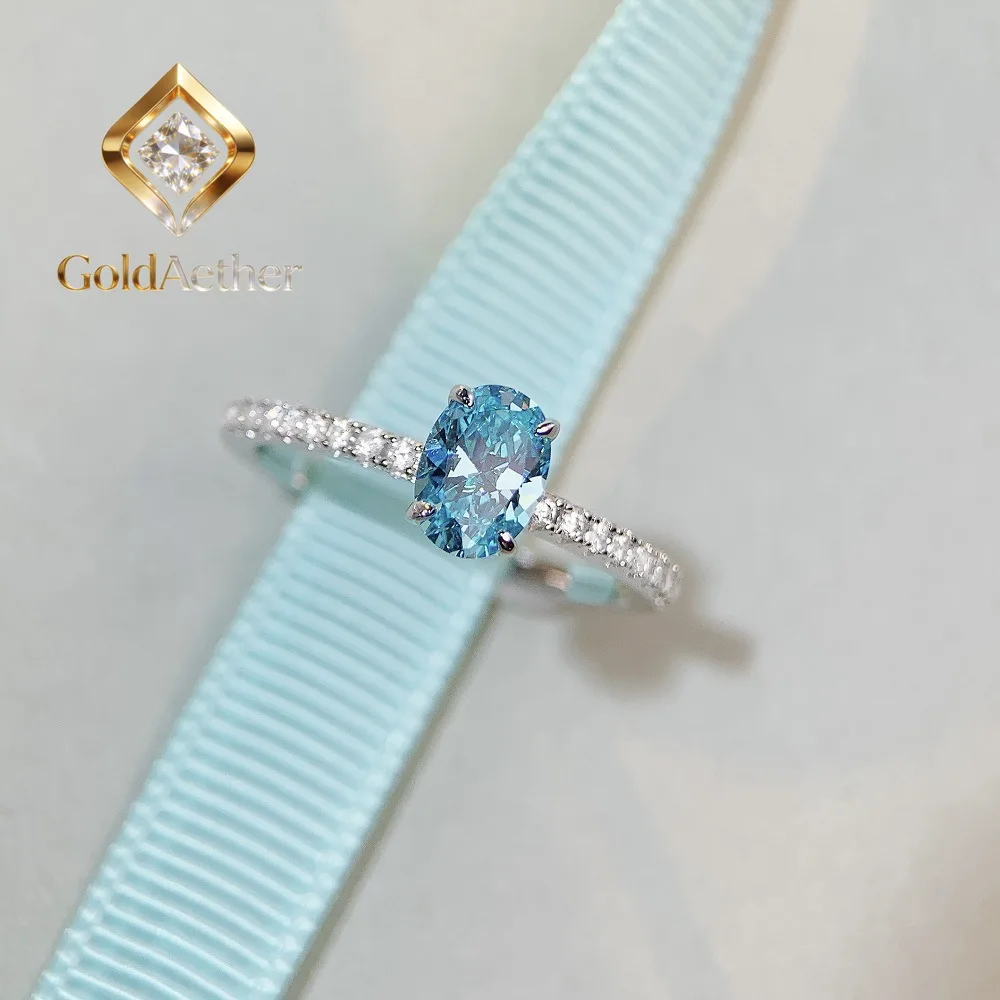 

Кольцо GoldAether класса люкс из цельной платины PT950 с аквамарином и муассанитом для женщин, простой стиль