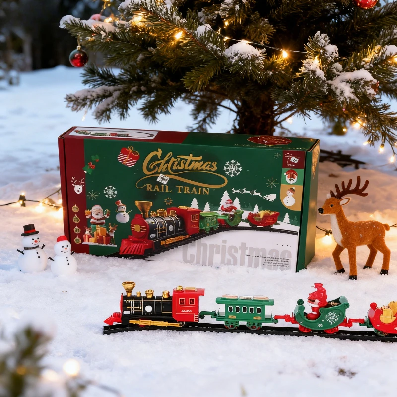 Novo conjunto de trem de natal montar trilhos ferroviários brinquedos decoração árvore de natal trem presente brinquedo para crianças festa de aniversário presente de natal