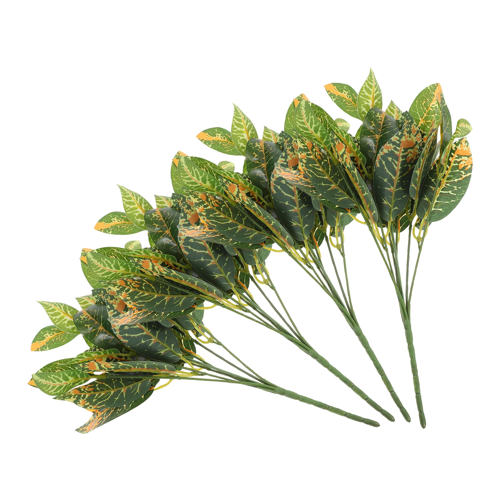 

4Pcs Artificial Croton Faux Tropical Plants Green Orange Spray Plastic Stems Lifelike Home Office Garden Office Plants Bush