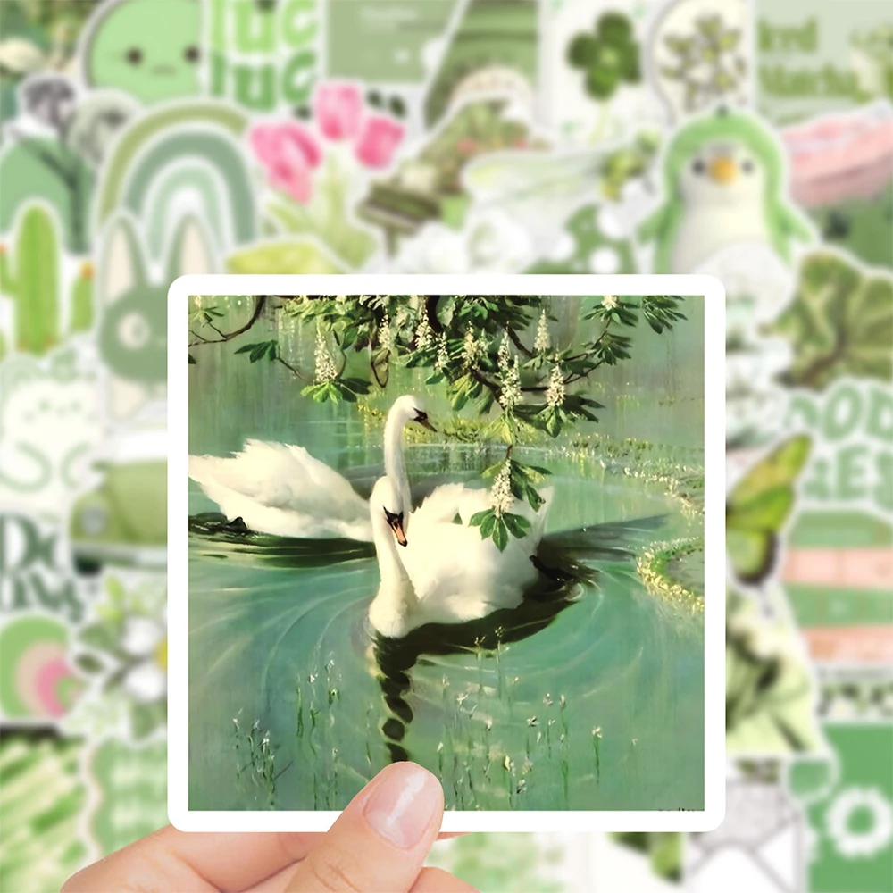 10/30/50 pçs verde vintage dos desenhos animados adesivos estéticos kawaii meninas decalque diy scrapbooking notebook portátil adesivo à prova dwaterproof água presente