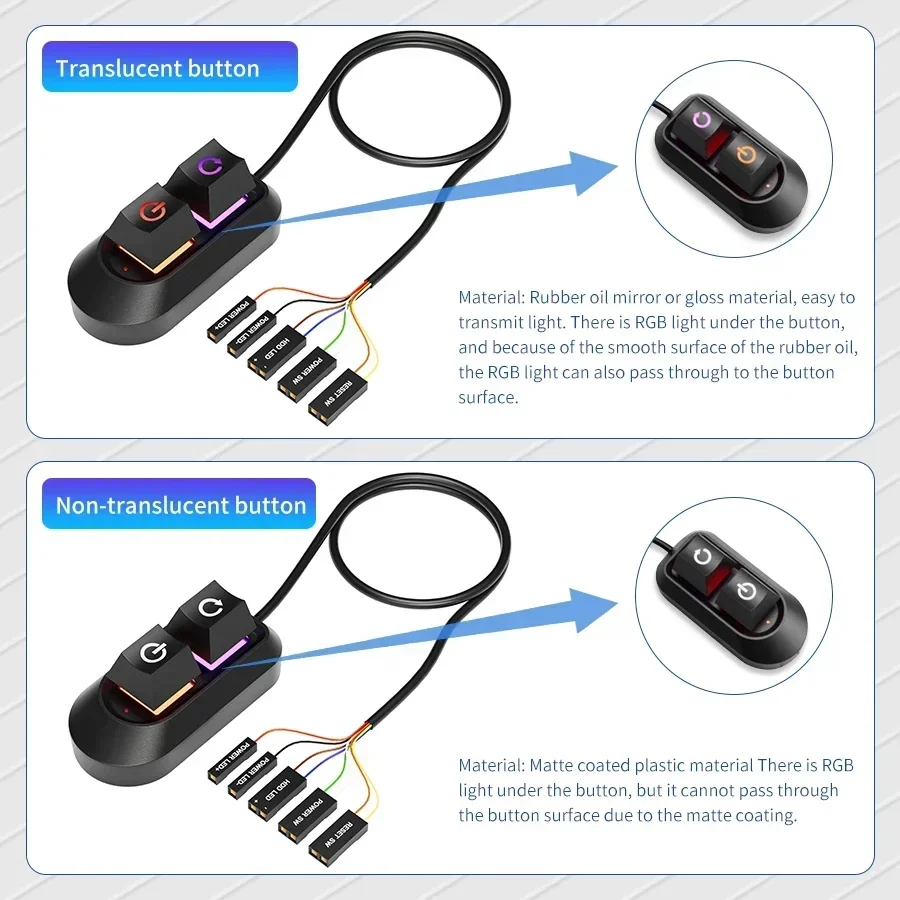 

2M RGB LED PC Power Switch Extension Cable External Start Reset Button for Computer Desktop Motherboard Key Control