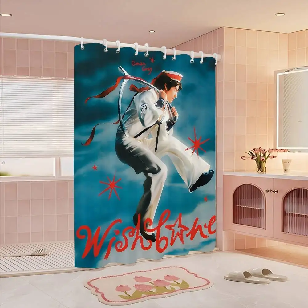 

Singer C-Conan серая занавеска для душа с принтом для ванной комнаты, полиэстер, водонепроницаемая и устойчивая к плесени занавеска для украшения дома