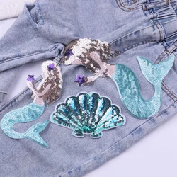 Mermaid Sequins Patch Cartoon Embroidery Patches For Clothing Animal Appliques DIY Iron On Patches On Clothes Sewing Accessories