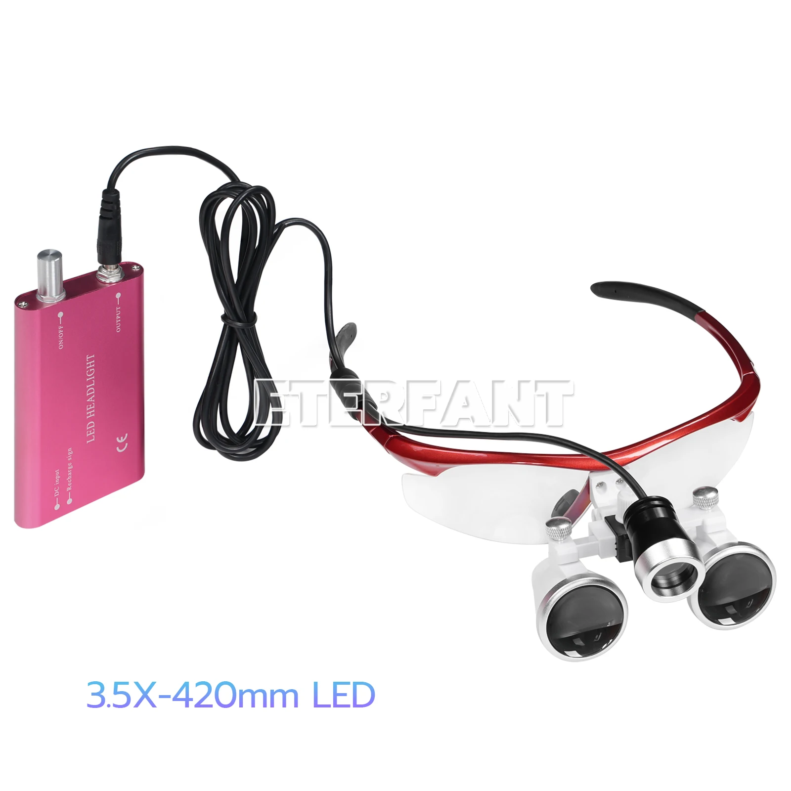 

ETERFANT 3.5X-420 mm Dental Magnifier Medical Binocular Loupes+3W LED Head Light Lamp Red