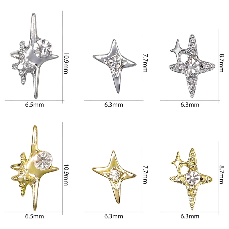 10pcs 3D Alloy Star Nail Charms Glitter Rhinestone Nail Art Decorations Asterism Nail Accessories Nail Parts for DIY Nail Art