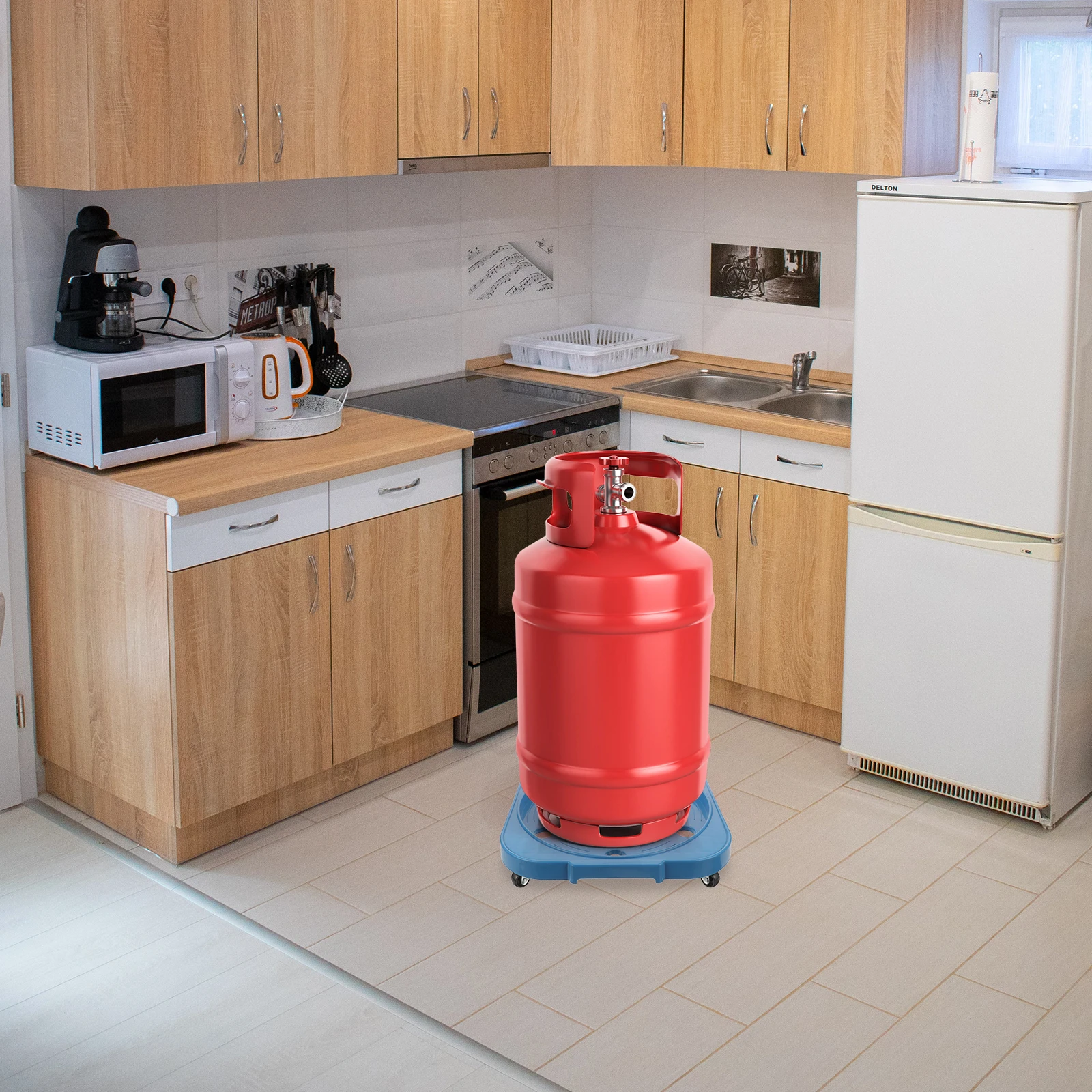 

1pc Stainless Steel Plastic Mobile Gas Tank Tray Heavy Duty Storage Stand For Cylinder Bottle Movable Shelf Kitchen Storage Rack