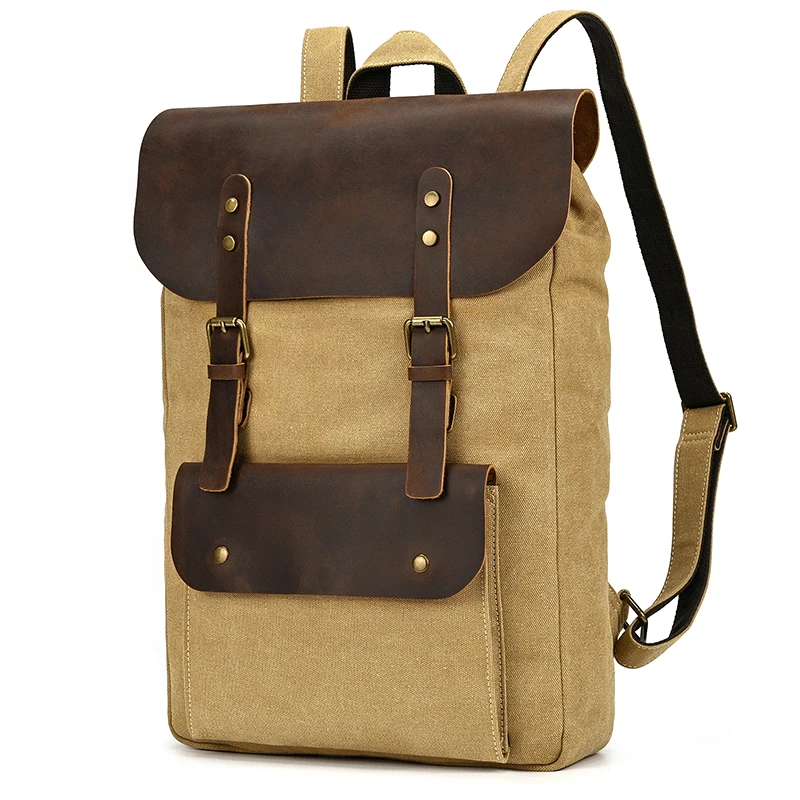 

Canvas Leather School Bag For Man Male Boy Laptop Backpacks Canvas Travel Bag Computer Bagpack Outdoor Vintage Style Travel Bag