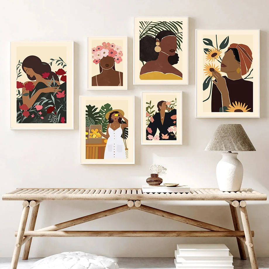 Flower Market Boho Black Girl Power Abstract Wall Art Canvas Painting Nordic Posters And Prints Pictures For Living Room Decor