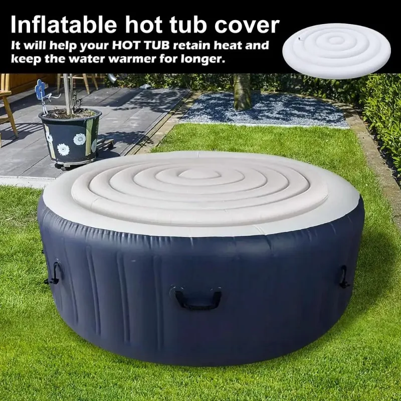 Round Thermal Spa Tub Cover 145cm Diameter Windproof Rainproof Heat Retain Energy Saving Pool Lid Protector