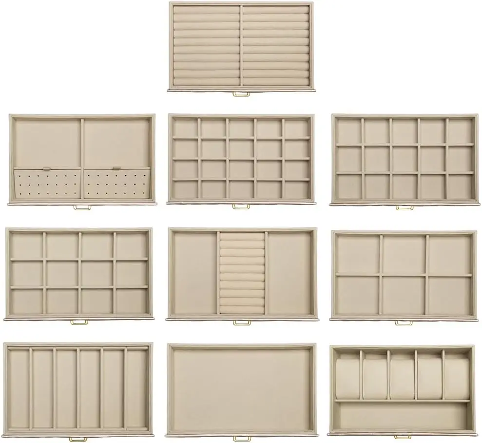10-Drawer Jewelry Organizer with Velvet Lining - Large Storage Case for Rings, Necklaces, Earrings