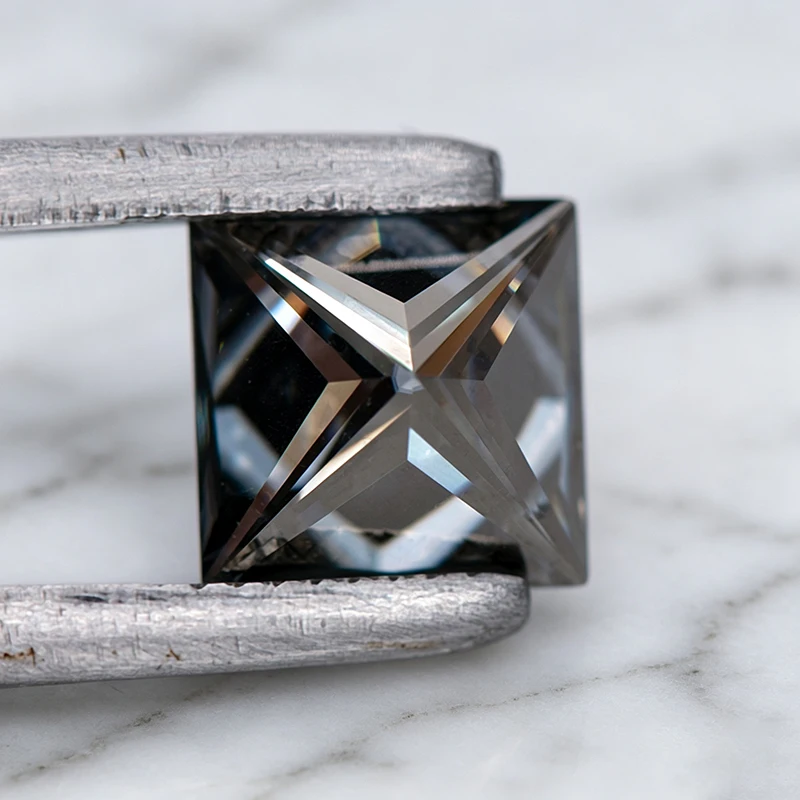 Moissanit-Stein in Grau, Princess-Schliff, Charm-Edelstein für DIY-Schmuckherstellung von Ringen, Halsketten und Ohrringen, mit Zertifikat – Detail 6