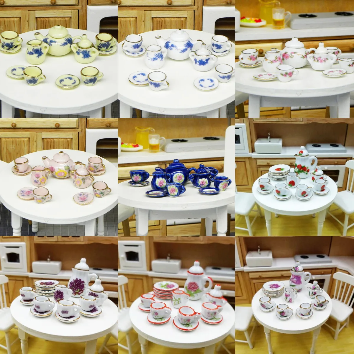 1:12 Miniature Porcelain Tea Cup Set Flower Tableware Kitchen Dollhouse Furniture Toys For Children Tea Cup Ornament Home Decor