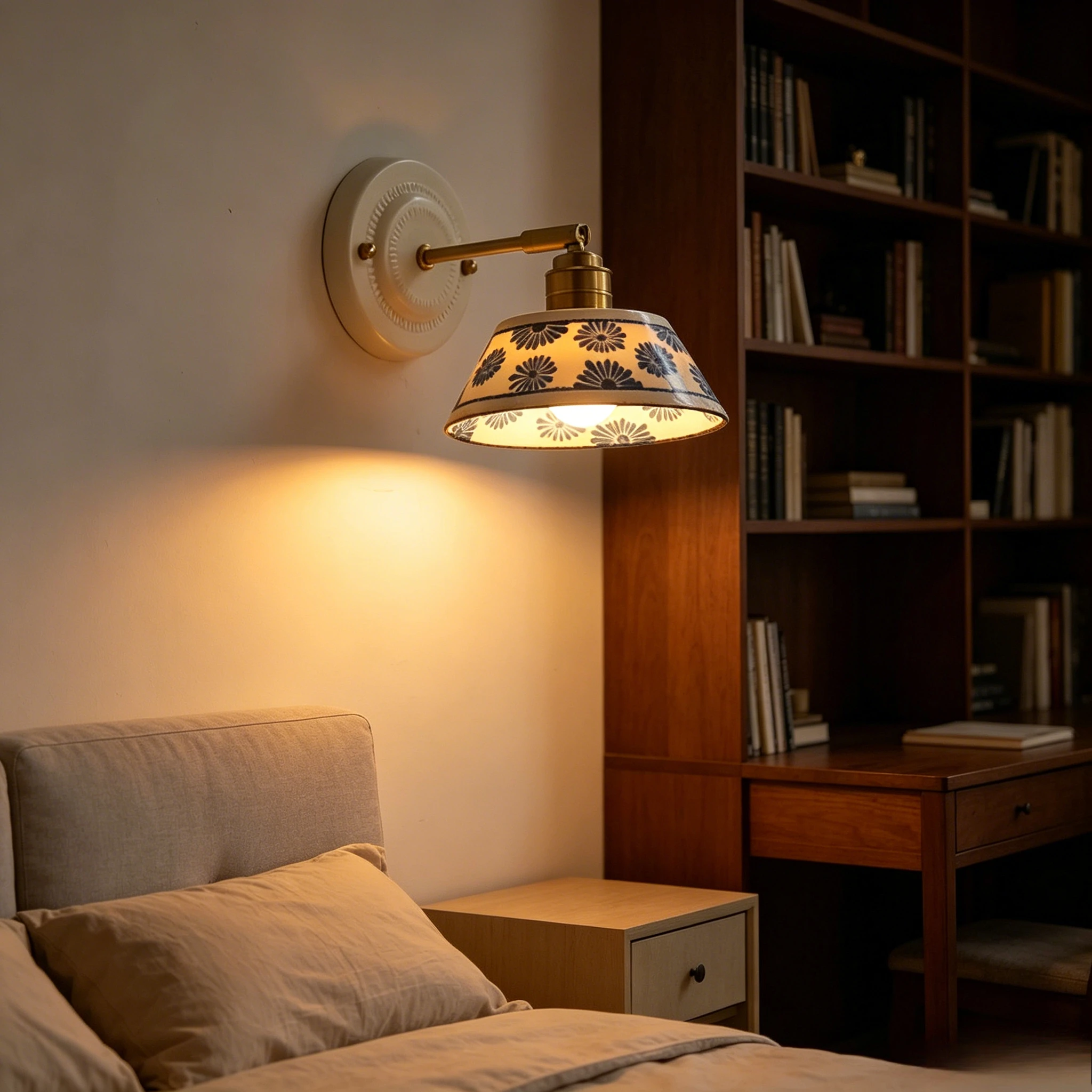 Nordic LED Wall Lamps Indoor Luxury With Flexible Round Ceramic Shade Brass Bathroom Mirror Light Applique Murale