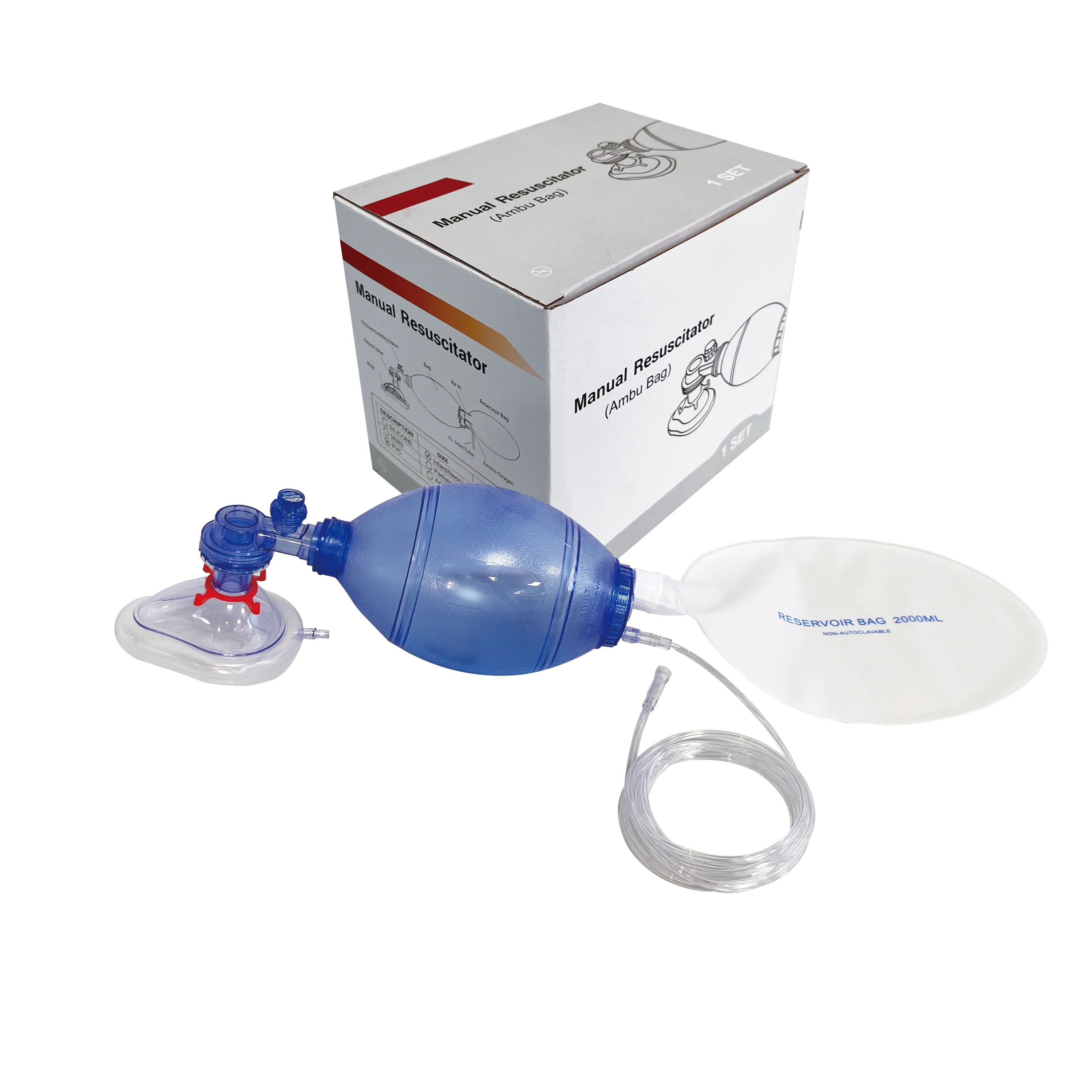 الطبية المتاح المحمولة الكبار Pediatirc الرضع استخدام Ambu حقيبة PVC السيليكون دليل الإنعاش عدة