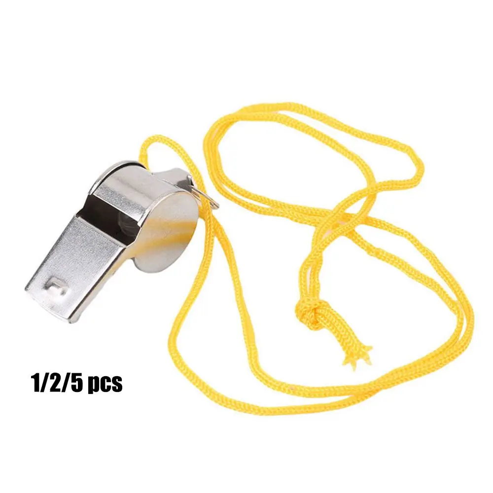 

Hot sale Party Training School With Black/Yellow Rope Cheerleaders Stainless Steel Whistles Cheerleading Tool Metal Whistle