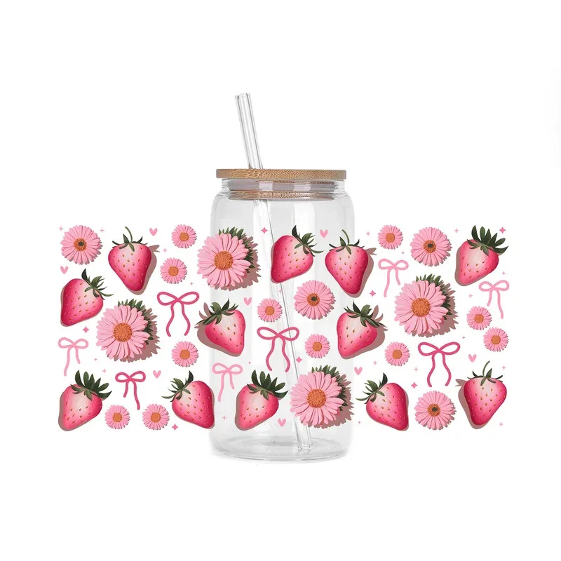New Ribbon Bow Series UV DTF Wraps Transfer Sticker DIY For 16oz Libbey Glass Cup Pinky Colorful Bow Fruit Animals Cup Wraps