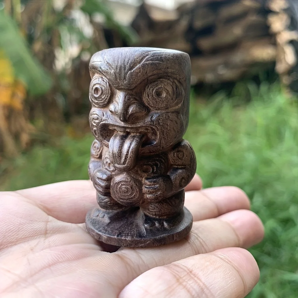 1.9 Inch Hand-Carved Wooden Tiki Figurine Ornament, suitable for housewarming gifts, Christmas decorations, creative desktop decorations, bedroom and office decor, party decorations, men's gifts, figurine ornaments