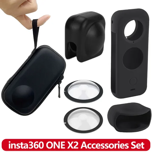 Imagen 1 del producto Juego de accesorios X2 para Insta360 ONE X2, protectores de lentes, funda protectora, Estuche de transporte, funda de silicona, tapa de lente para cámara Insta 360 X2