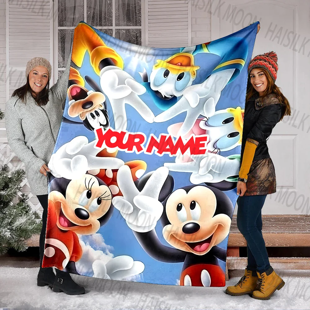 (Memo U Name) Mickey Mouse and Friends Printed Blanket Can Be Custom with Name, Soft and Warm, Suitable for Home, Office, Car