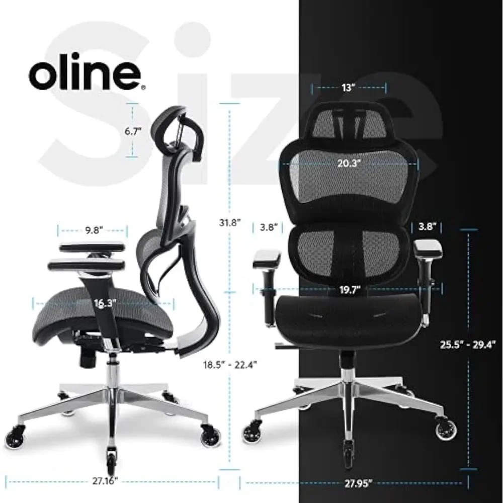 Ergonômico Escritório Rolling Desk Chair, Braço Ajustável 4D, Suporte Lombar 3D, Rodas De Lâmina