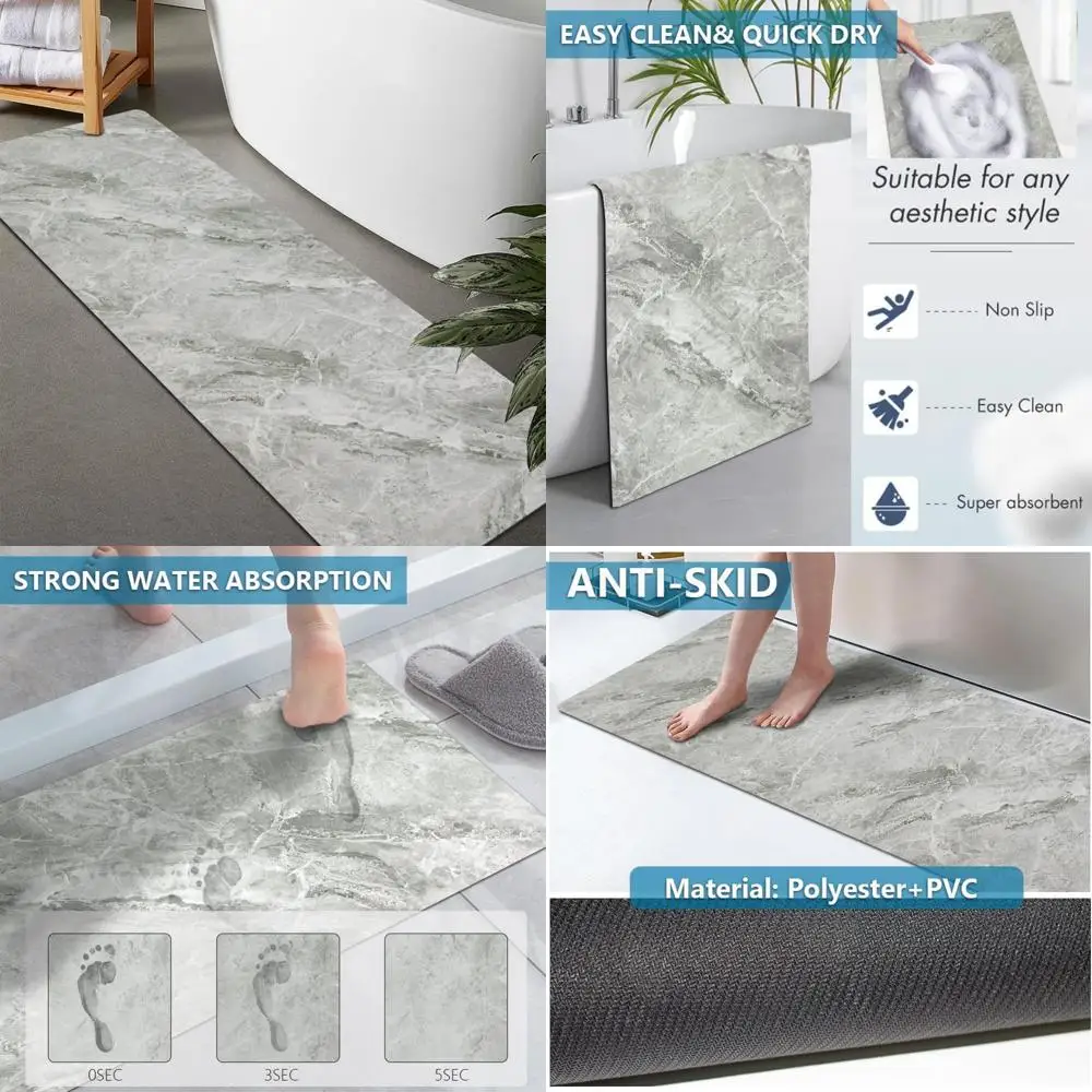 

custom-sized rubber anti-slip absorbent thin bathroom rugs, quick-drying, door-friendly, washable mats