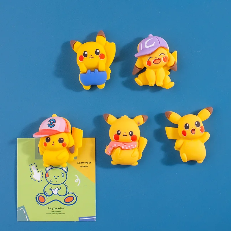 5Pcs Kawaii Pokemon Pikachu Resin Fridge Magnets Cute Cartoon Refrigerator Stickers Memo Message Magnet Fixed Decorations Toys