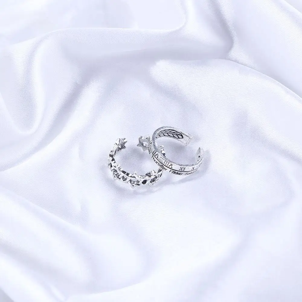 Men Retro Roman Numeral Width Alloy Punk Style Hip-hop Korean Style Ring Couple Ring Female Finger Ring Opening Adjustable Ring