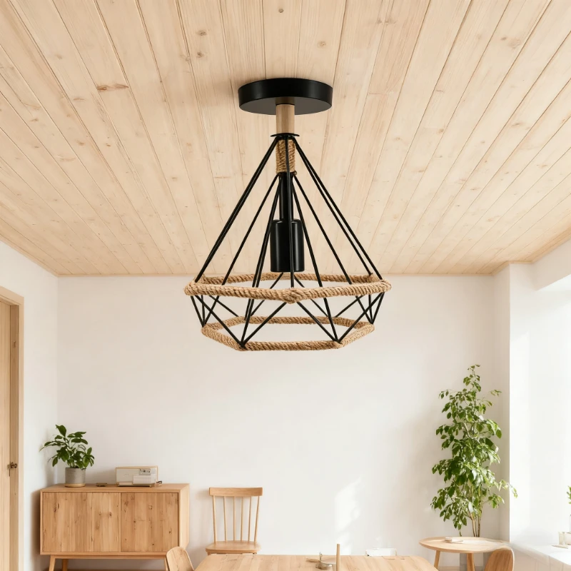 

Vintage Wrought Iron Ceiling Light E27 Corridor Balcony Dressing Room Black Metal Pendant Light Home Ceiling Lighting Decoration