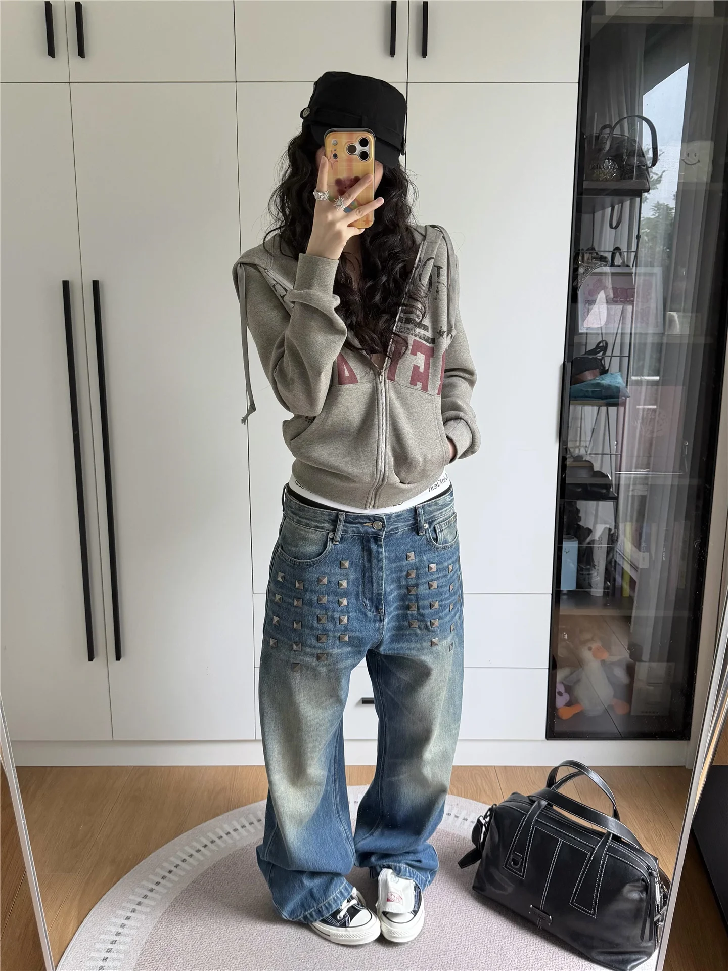 

Tall Women's Extended Millennium Retro Straight Leg Jeans Loose Drapey Design Wide Leg Cotton Casual Spring Denim Pants