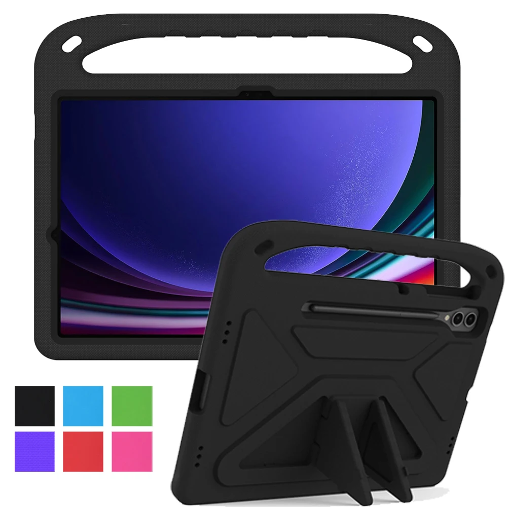 EVA 휴대용 충격 방지 어린이 안전 손잡이 스탠드 태블릿 커버, 삼성 갤럭시 탭 S7 S8 S9 FE 플러스 2023 2022 2021 SM-T730 케이스