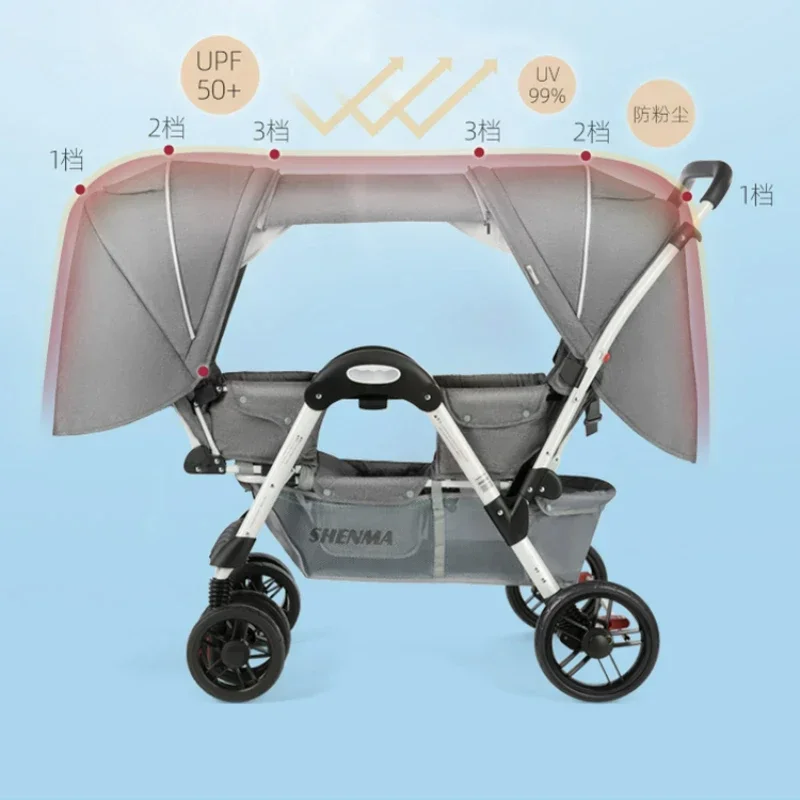 Comfortable Twin Strollers – Large Space, Face-to-Face Design, Lightweight Folding, Can Sit and Lie, Second Child Baby Carriage