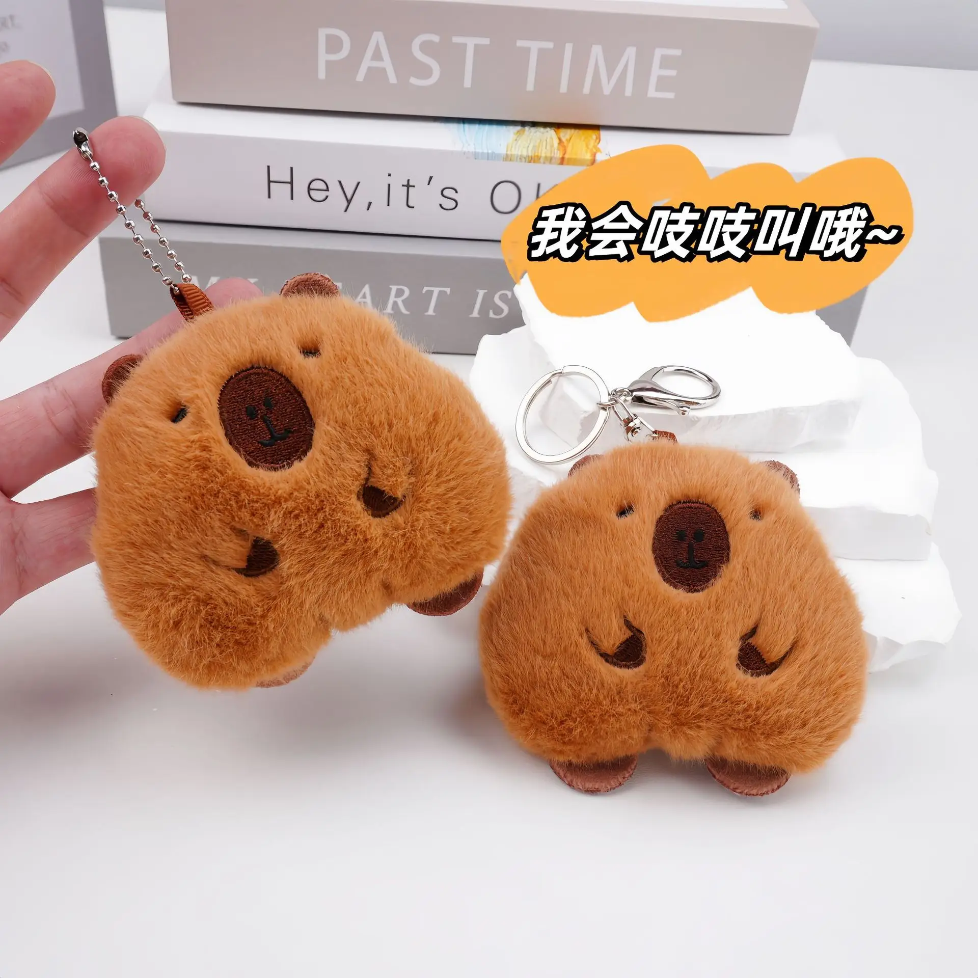 100 Pcs Cute Guinea Pig Squeaking Plush Keychain Pendant Capibala Plush Doll Ornament Gifts