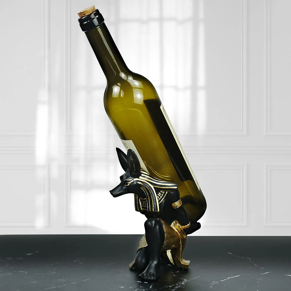 Egyptian Anubis Dog God Wine Bottle Holder, Resin Home Decorative Sculpture, Unique Cabinet Ornament Gift