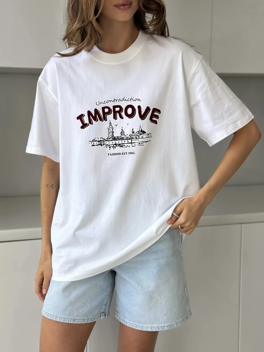 

Sumuyoo 100% Cotton Women's Casual Printed T-shirt Fashionable Short-sleeve Printing T Shirts Hip Hop Loose Top