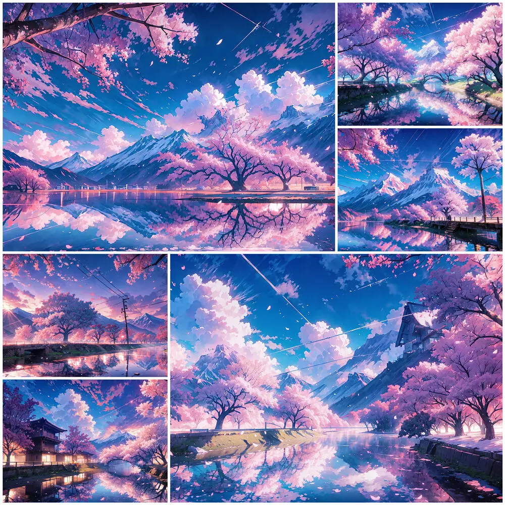 EverShine New Arrival Diamond Painting Japan Mountain DIY Hobby Mosaic Landscape Craft Kit Mosaic Cherry Blossom Tree Wall Art