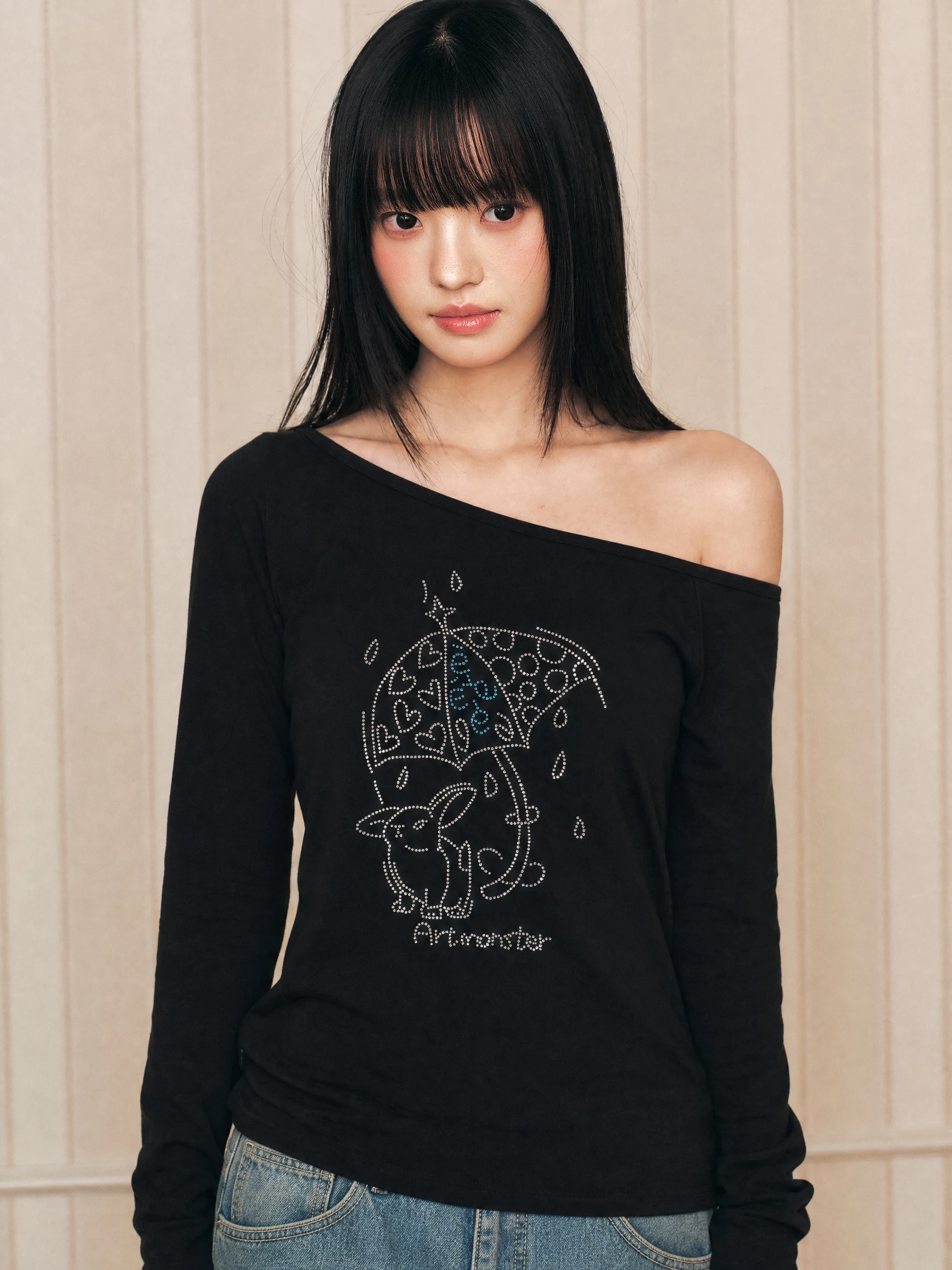 Teenage Vitality Style Glitter T-Shirt Graffiti Long Sleeve Base Layer Top for Girls Skin-friendly Breathable Standard Fit