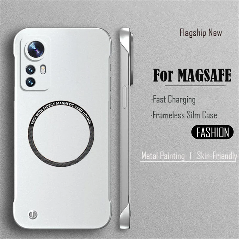 Luxus Ultra Dünne Rahmenlose Magnetische Fall Für Magsafe Xiaomi 12 11 Lite 12T 11T 10 10T Pro drahtlose Lade Matte Telefon Abdeckung