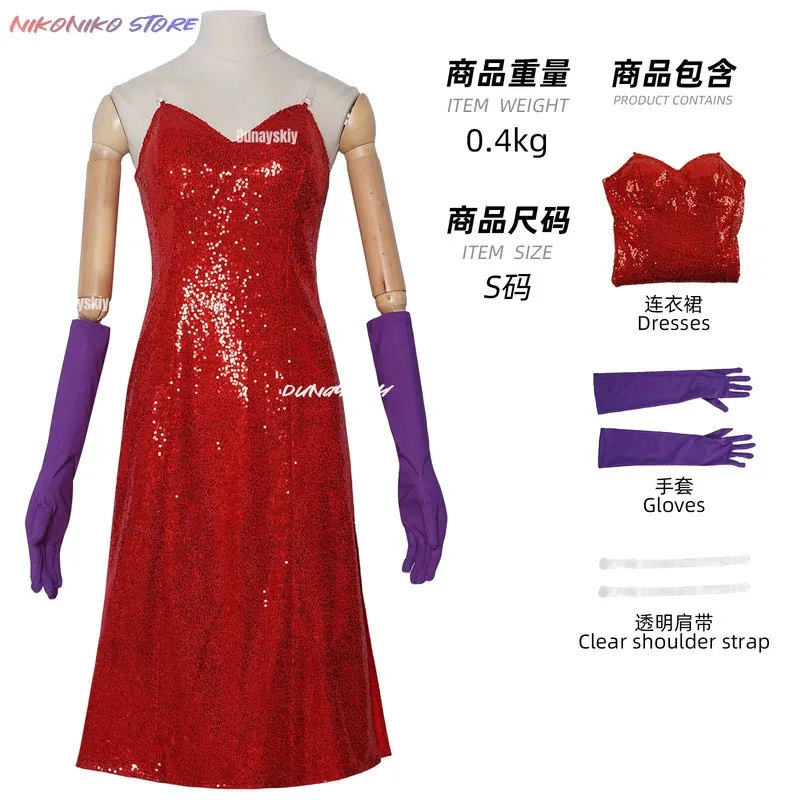Rabbit Jessica Red Sequin Fancy Dress Costumes Halloween Carnival Dress Ladies Nightclub With Gloves Takerlama