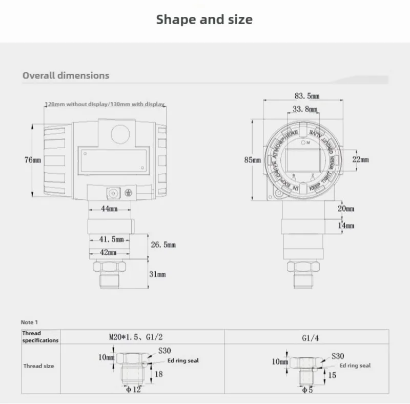 CYYZ501C ceramic capacitor pressure transmitter HART high-precision pressure resistant vacuum explosion-proof sensor
