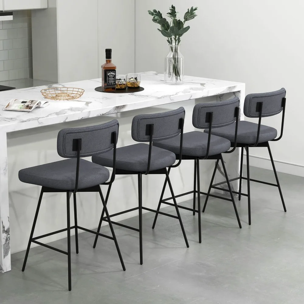 

4PCS Swivel Bar Stools Counter Height Upholstered Kitchen Dining Chair Gray