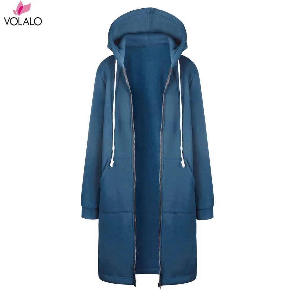 VOLALO Autumn Winter Coat Women 2024 Casual Long Zipper Hooded Jacket Hoodies Sweatshirt Vintage Outwear Coat 5XL