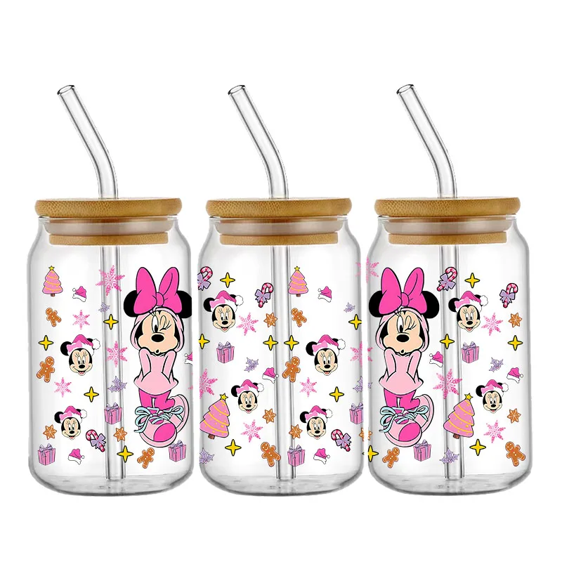 Cartoon Mickey Minnie Mouse Ears Stickers Waterproof UV DTF Cup Mug Wraps Sticker For DIY Libbey Glass Waterproof Custom Decals