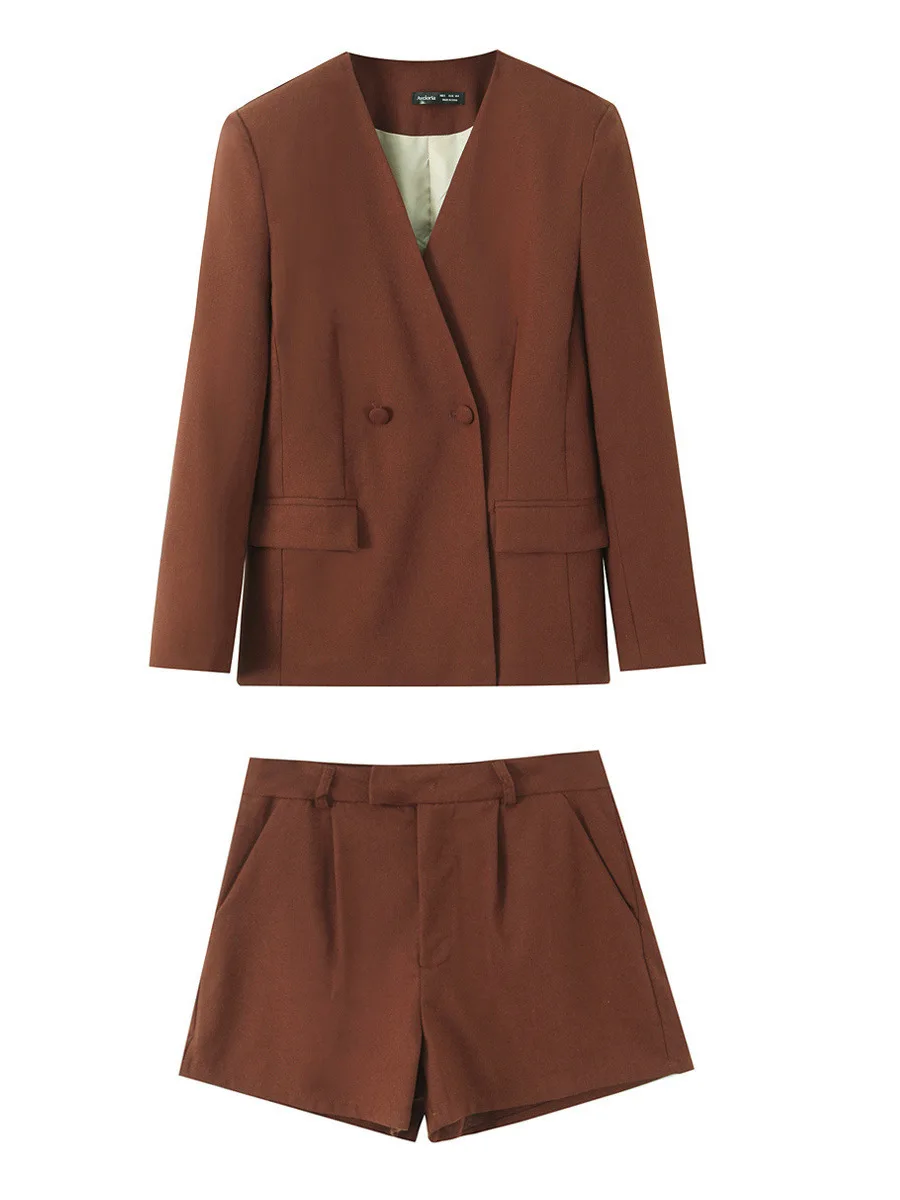 

Fashionable Casual Versatile Women's Summer 2026 V-Neck Suit Short Pants Set High Waist Short Pants Long Sleeve High Quality ...