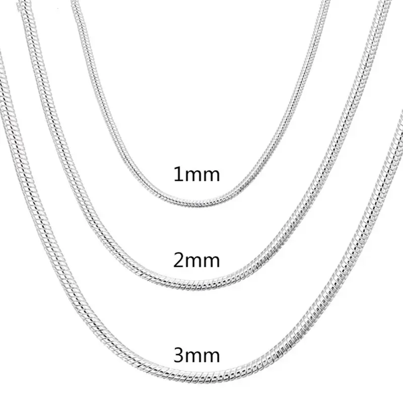 

45-60cm Silver Color 1MM/2MM/3MM solid Snake Chain Necklace For Men Women Fashion Jewelry for pendant free shipping